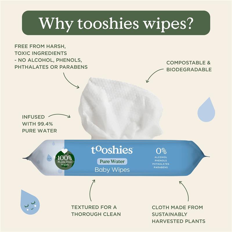 Tooshies Baby Wipes Pure Water 70 Pack