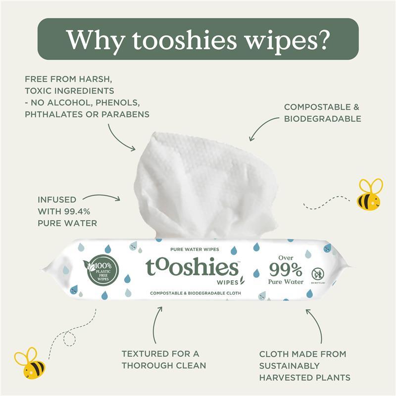 Tooshies Baby Wipes Pure Water 6 x 70 Pack