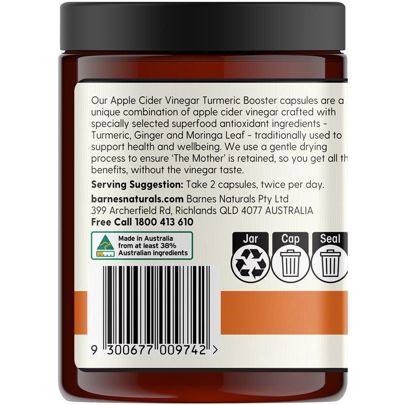 Barnes Naturals Apple Cider Vinegar with The Mother Turmeric Boost 120 Capsules