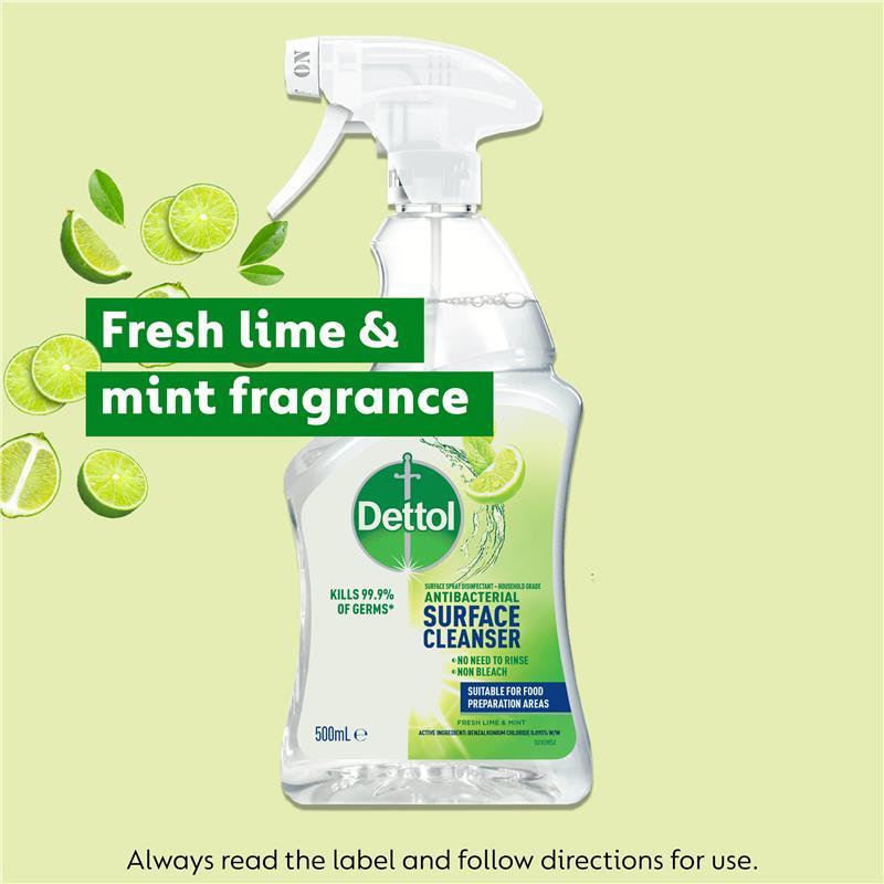 Dettol Surface Cleanser Antibacterial Lime & Mint Trigger 500ml