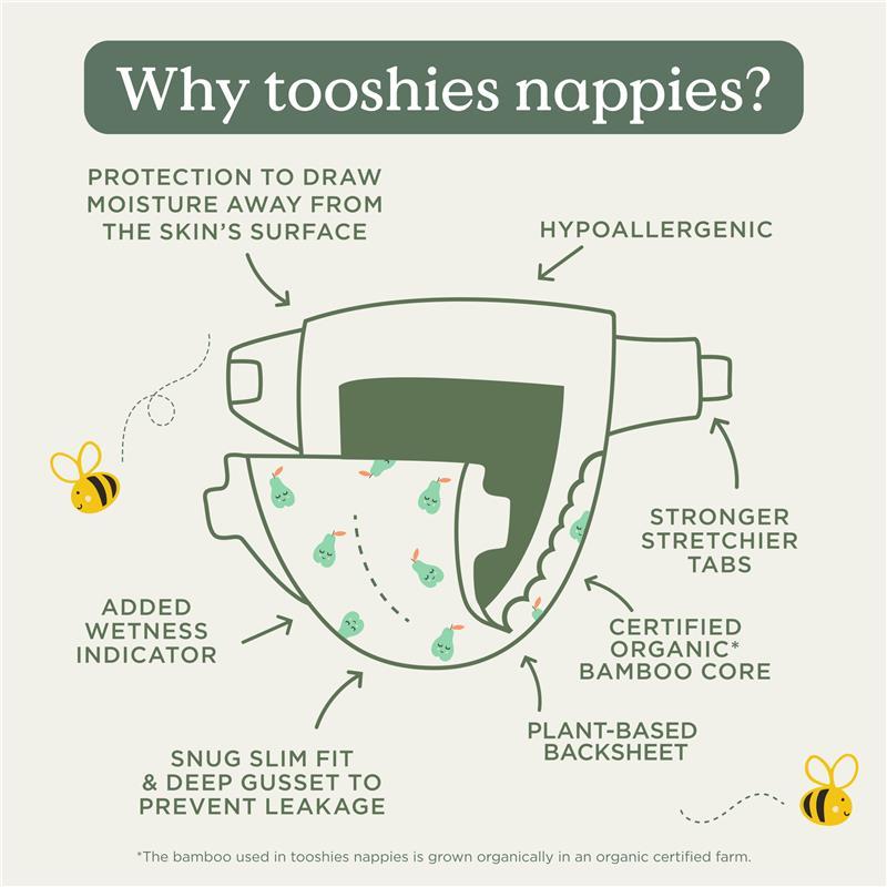 Tooshies Eco Nappies with Organic Bamboo Size 1 Newborn 3-5kg, 52 Pack
