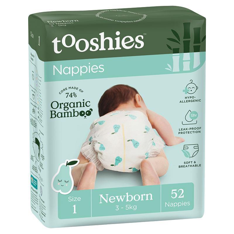 Tooshies Eco Nappies with Organic Bamboo Size 1 Newborn 3-5kg, 52 Pack
