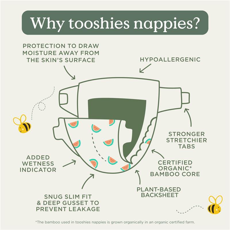 Tooshies Eco Nappies with Organic Bamboo Size 2 Infant 4-8kg, 48 Pack