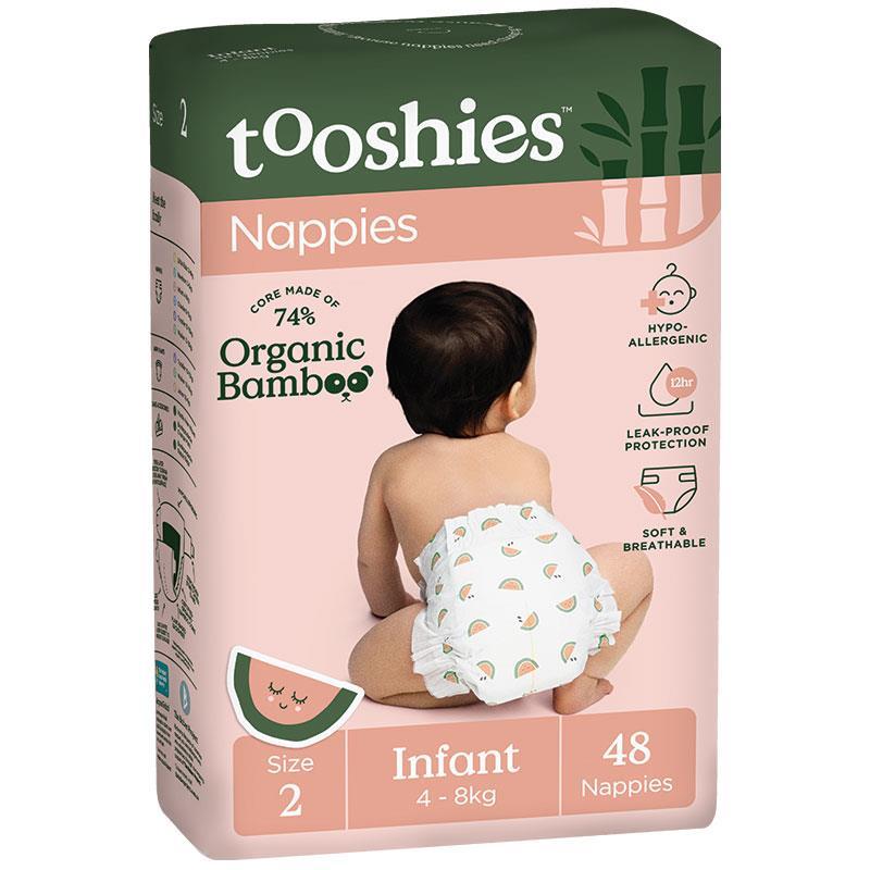 Tooshies Eco Nappies with Organic Bamboo Size 2 Infant 4-8kg, 48 Pack