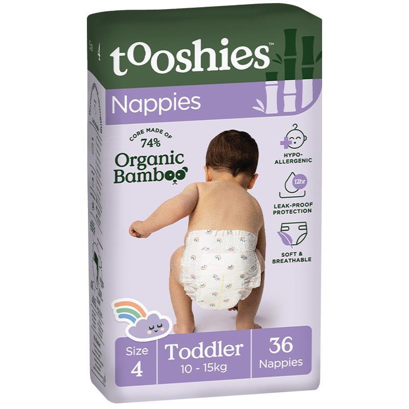Tooshies Eco Nappies with Organic Bamboo Size 4 Toddler 10-15kg, 36 pack