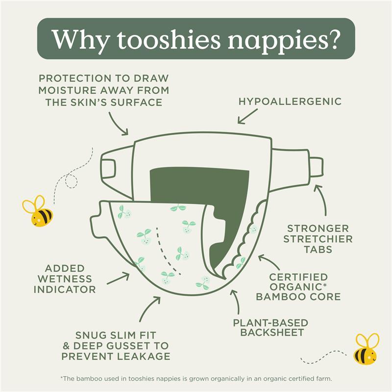Tooshies Eco Nappies with Organic Bamboo Size 5 Walker 13-18kg, 32 pack