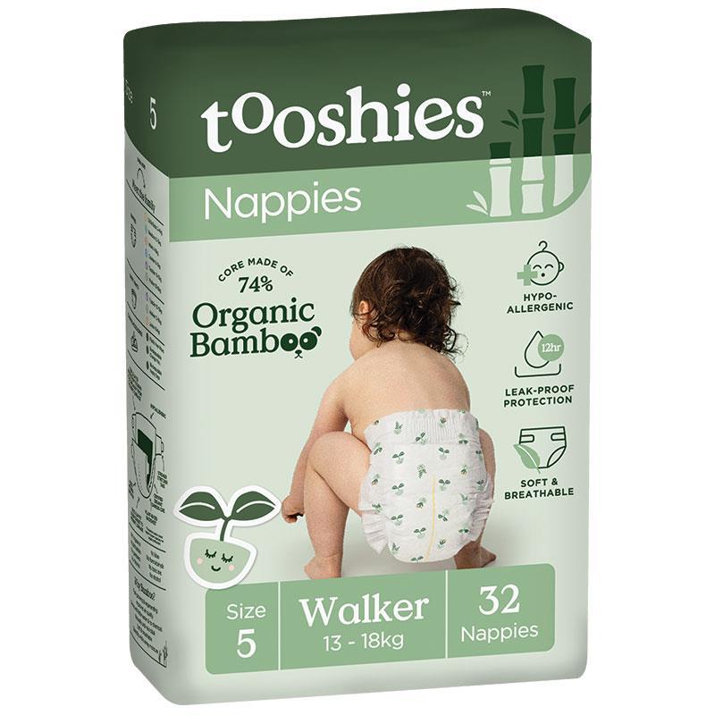 Tooshies Eco Nappies with Organic Bamboo Size 5 Walker 13-18kg, 32 pack