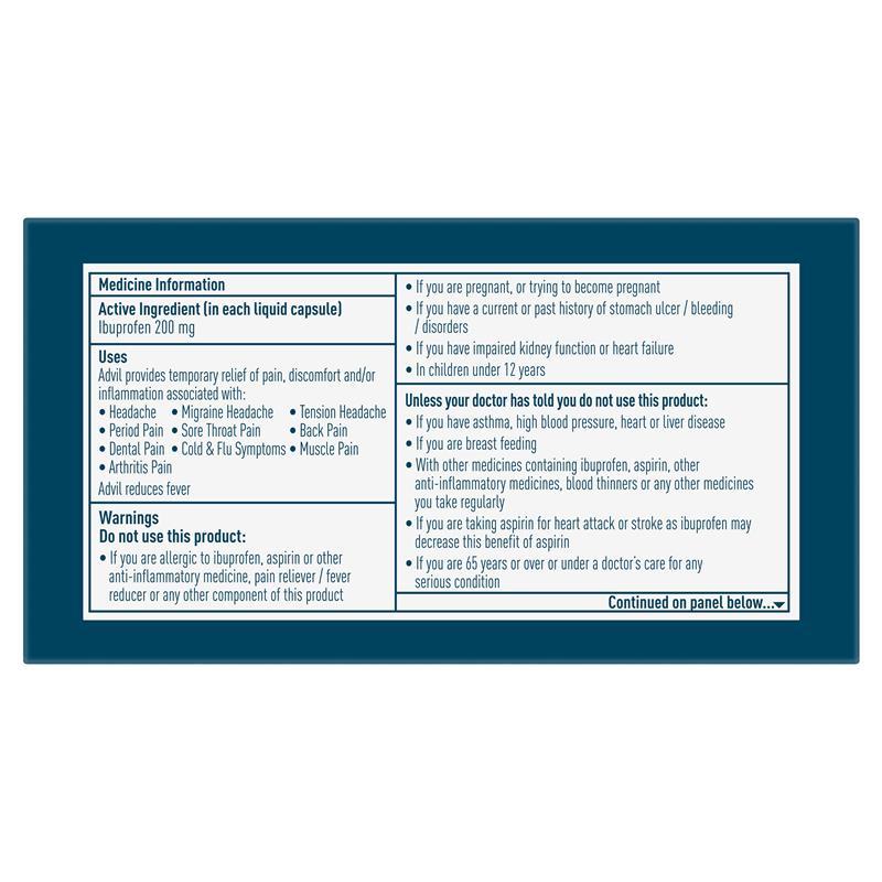 Advil Ibuprofen Pain Relief Liquid Mini 90 Capsules