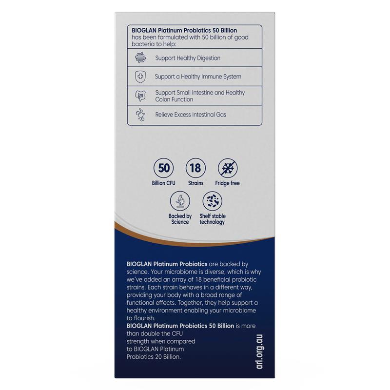 Bioglan Platinum Probiotic 50 Billion 60 Capsules Exclusive Size