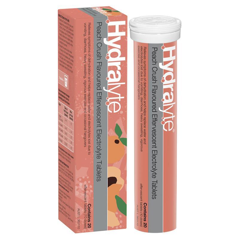 Hydralyte Electrolyte Effervescent Peach Crush 20 Tablets