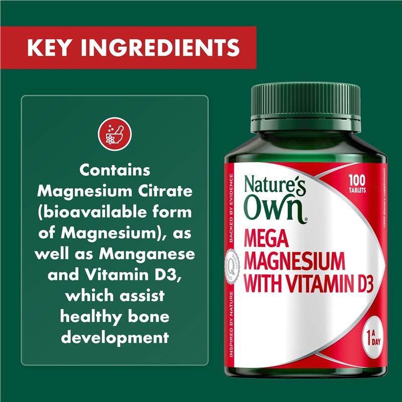Nature's Own Mega Magnesium With Vitamin D3 100 Tablets