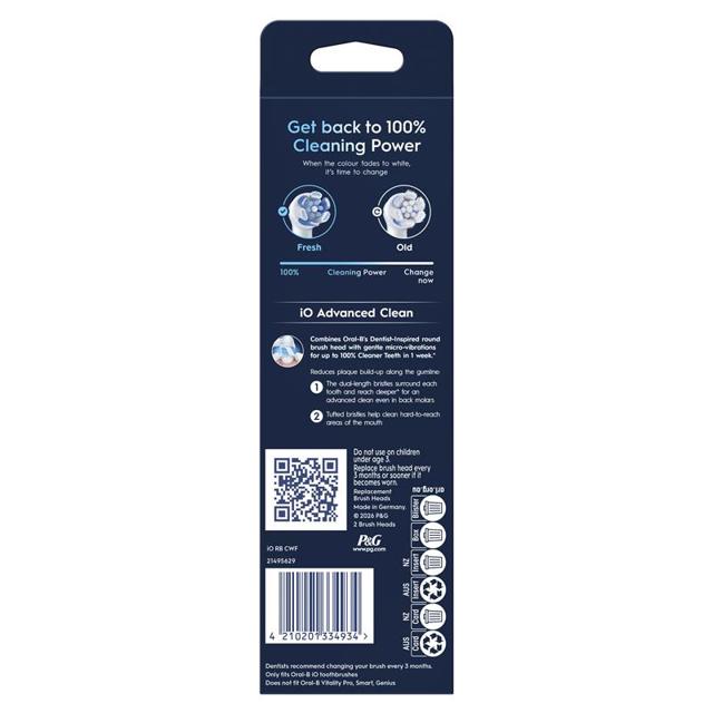 Buy Oral B Power Toothbrush iO Advanced Clean Refills White 2 Pack ...