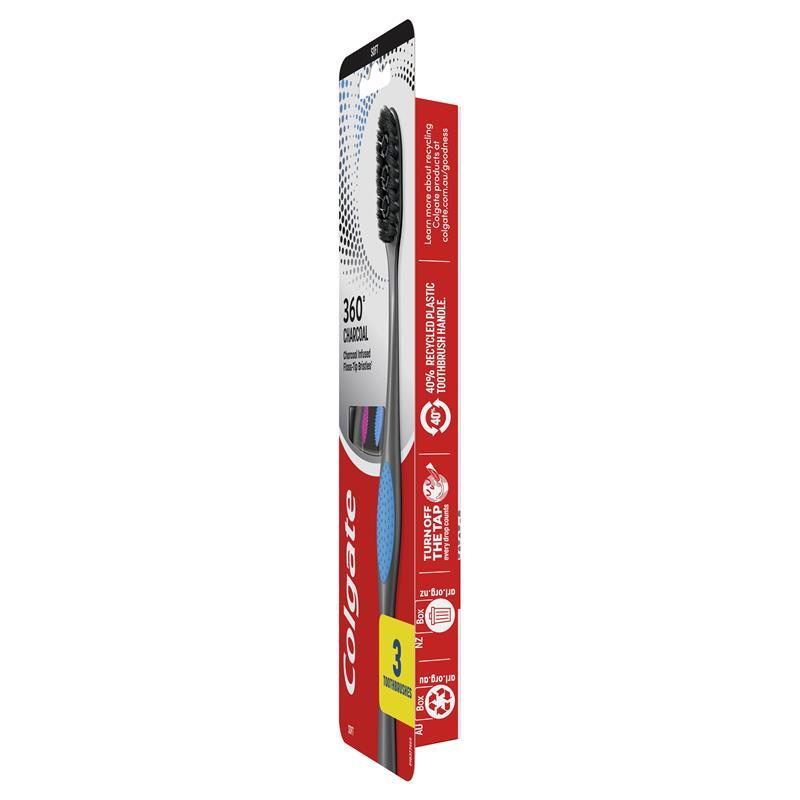 Colgate Toothbrush 360 Charcoal Infused Floss Tip 3 Pack