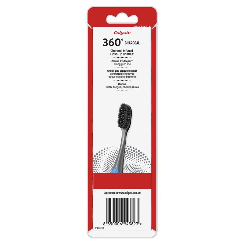 Colgate Toothbrush 360 Charcoal Infused Floss Tip 3 Pack