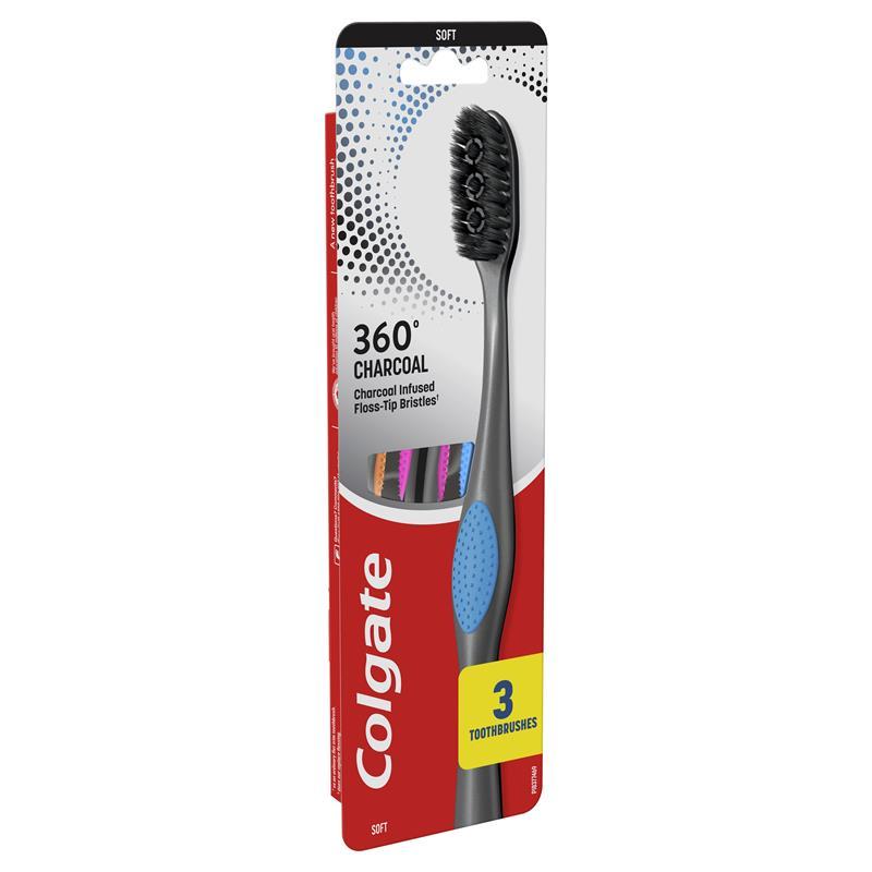 Colgate Toothbrush 360 Charcoal Infused Floss Tip 3 Pack