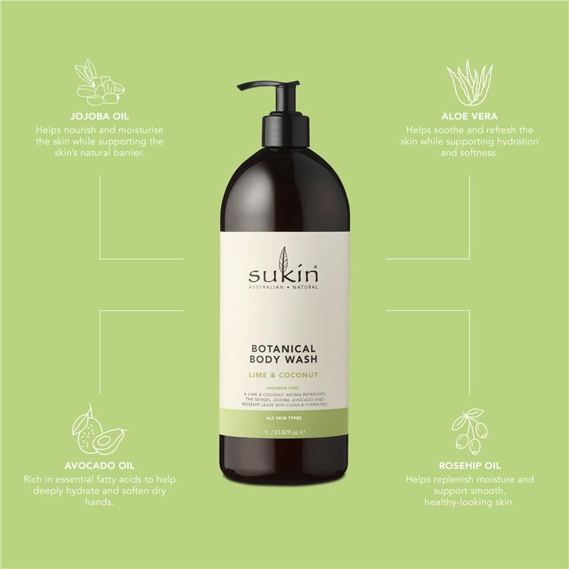 Sukin Botanical Body Wash Lime & Coconut 1 Litre Pump