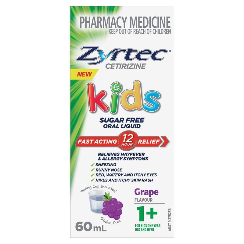 Zyrtec Kids Antihistamine Allergy & Hayfever Oral Liquid Grape 60mL