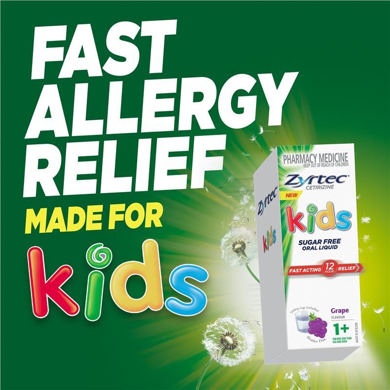 Zyrtec Kids Antihistamine Allergy & Hayfever Oral Liquid Grape 60mL