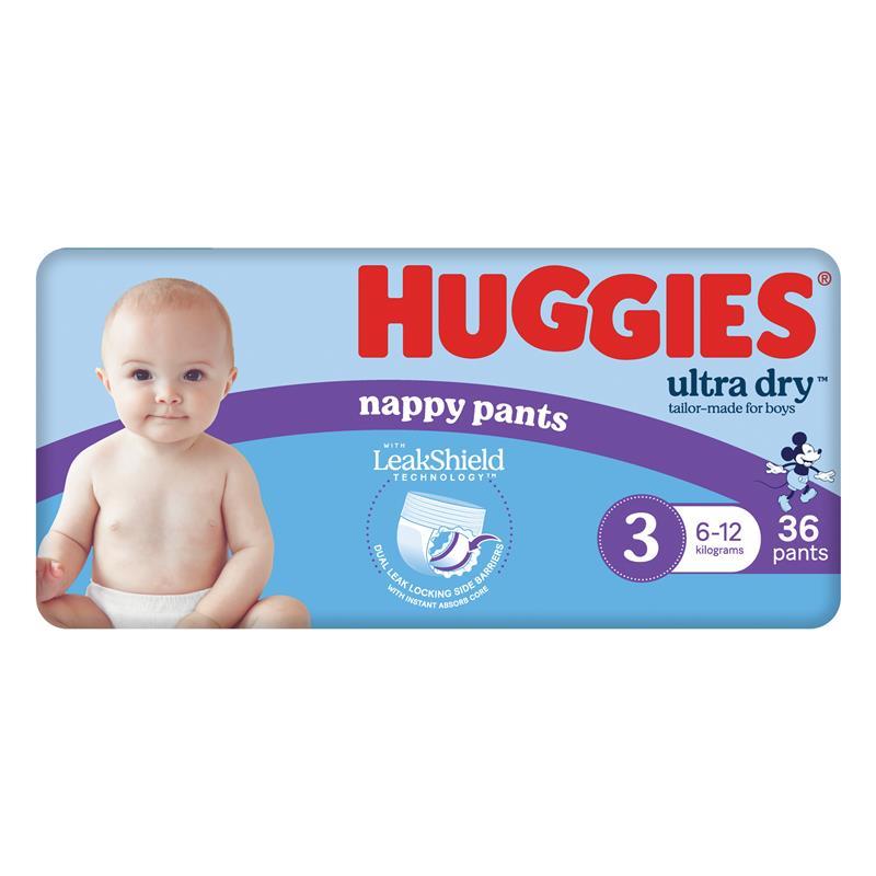 Huggies Ultra Dry Nappy Pants Boys Size 3 (6-12kg) 36 Pack