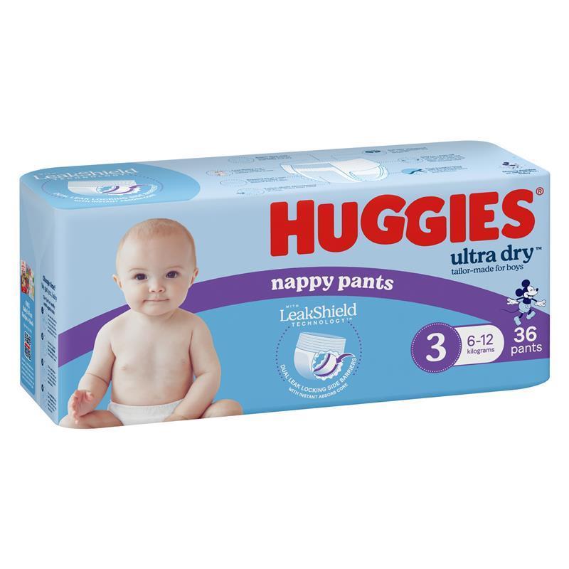Huggies Ultra Dry Nappy Pants Boys Size 3 (6-12kg) 36 Pack
