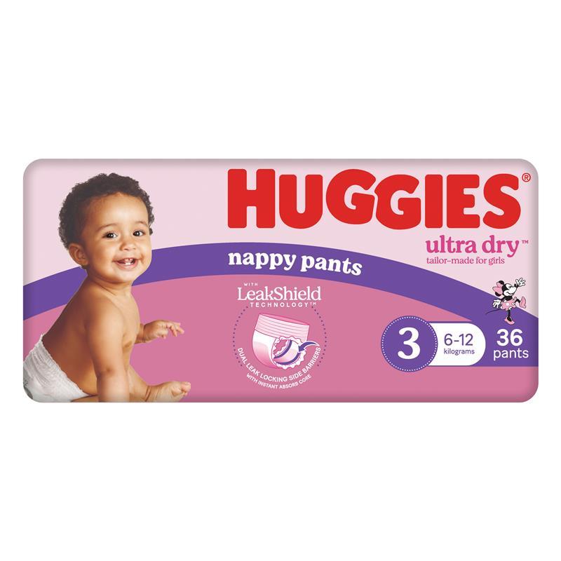 Huggies Ultra Dry Nappy Pants Girls Size 3 (6-12kg) 36 Pack