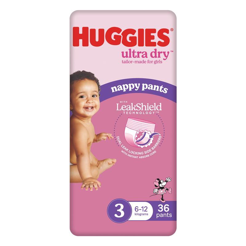 Huggies Ultra Dry Nappy Pants Girls Size 3 (6-12kg) 36 Pack
