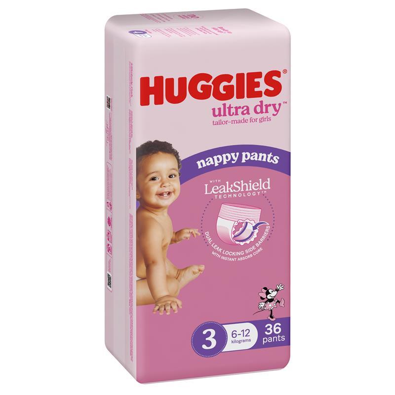 Huggies Ultra Dry Nappy Pants Girls Size 3 (6-12kg) 36 Pack