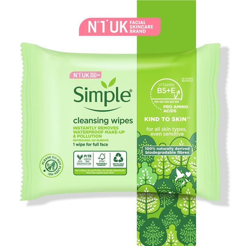 Buy Simple Biodegradable Cleansing Wipes 2 x 25 pack online at Chemist ...