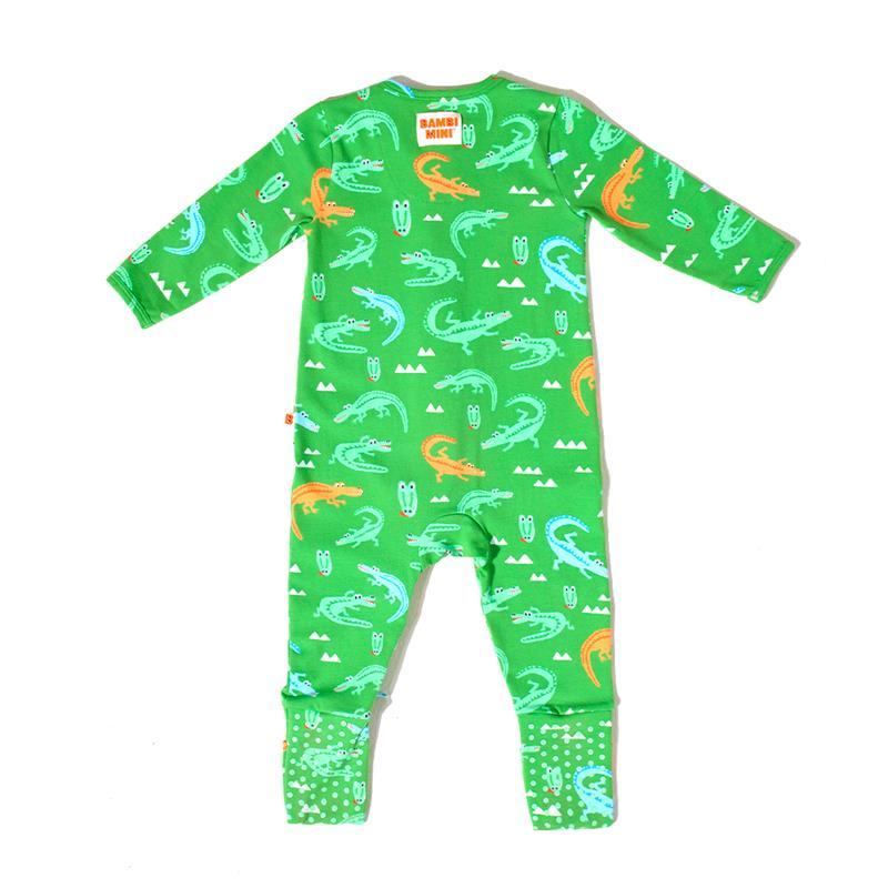 Bambi Mini Co. Wrigglesuit Boys Green Crocodile Rock 12-18 With Grippy Feet