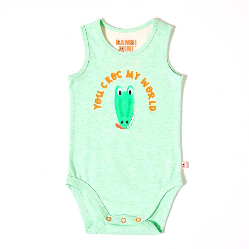Bambi Mini Co. Supersinglet Bodysuit Boys Green Croc and Triangles 2 pack 0 Newborn