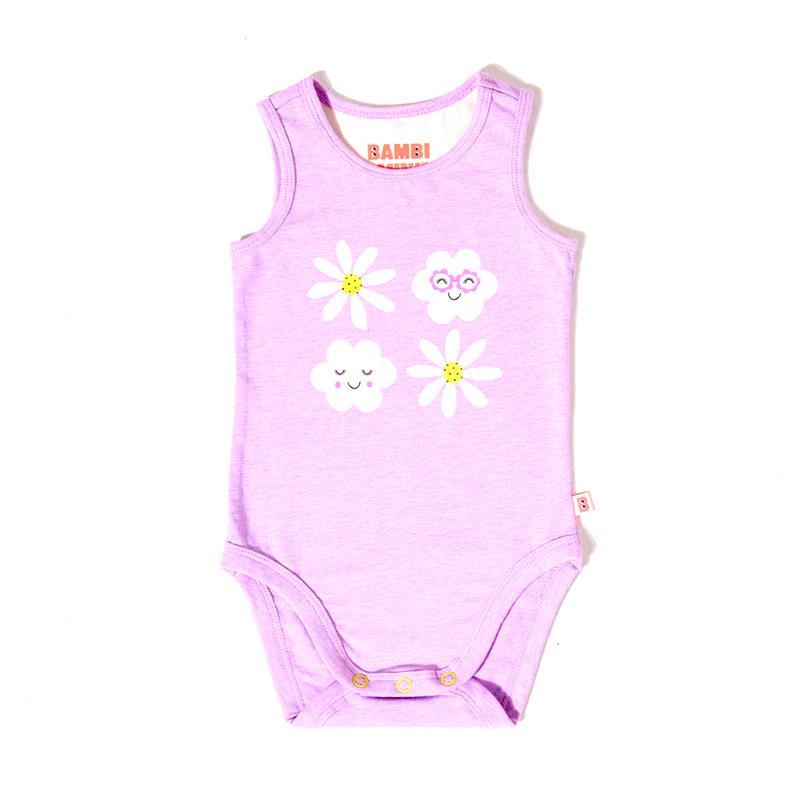 Bambi Mini Co. Supersinglet Bodysuit Girls Purple Flowers and Candy Stripe 2 pack 0-3