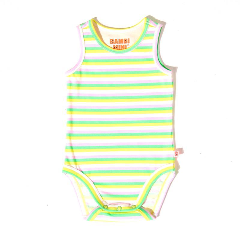 Bambi Mini Co. Supersinglet Bodysuit Girls Purple Flowers and Candy Stripe 2 pack 6-12