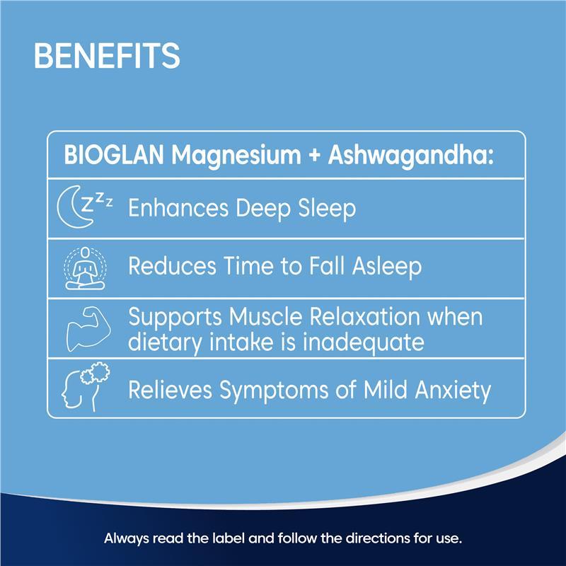 Bioglan Magnesium + Ashwagandha Relax Calm & Sleep 60 Tablets
