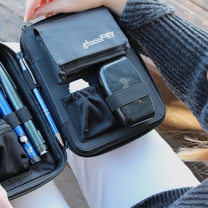 Glucology Travel Case Plus with Extra Storage for Blood Glucose Monitors Blue