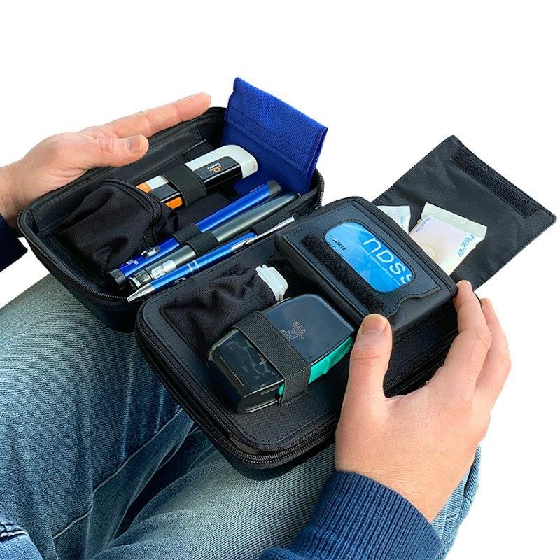 Glucology Travel Case Plus with Extra Storage for Blood Glucose Monitors Blue