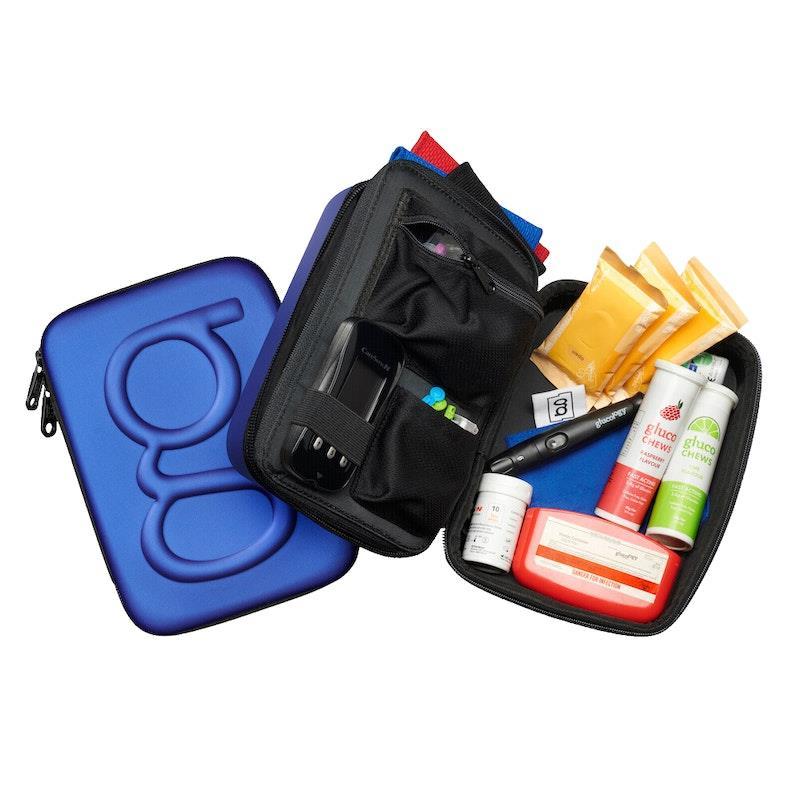 Glucology Travel Case Plus with Extra Storage for Blood Glucose Monitors Blue