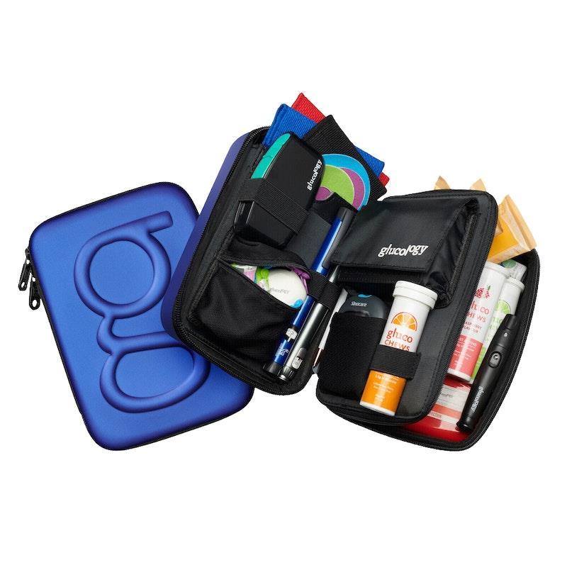 Glucology Travel Case Plus with Extra Storage for Blood Glucose Monitors Blue
