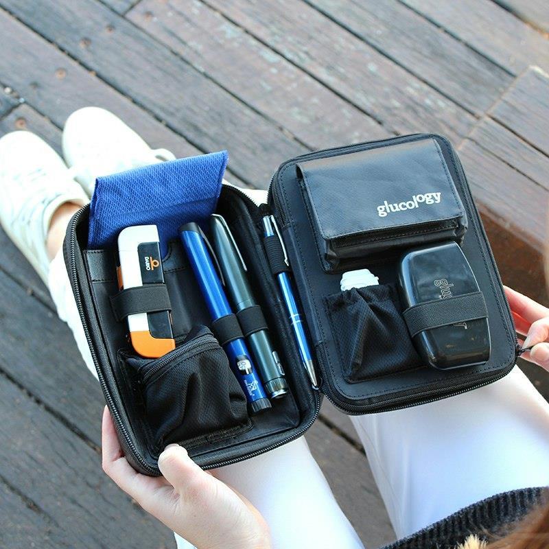 Glucology Travel Case Plus with Extra Storage for Blood Glucose Monitors Blue