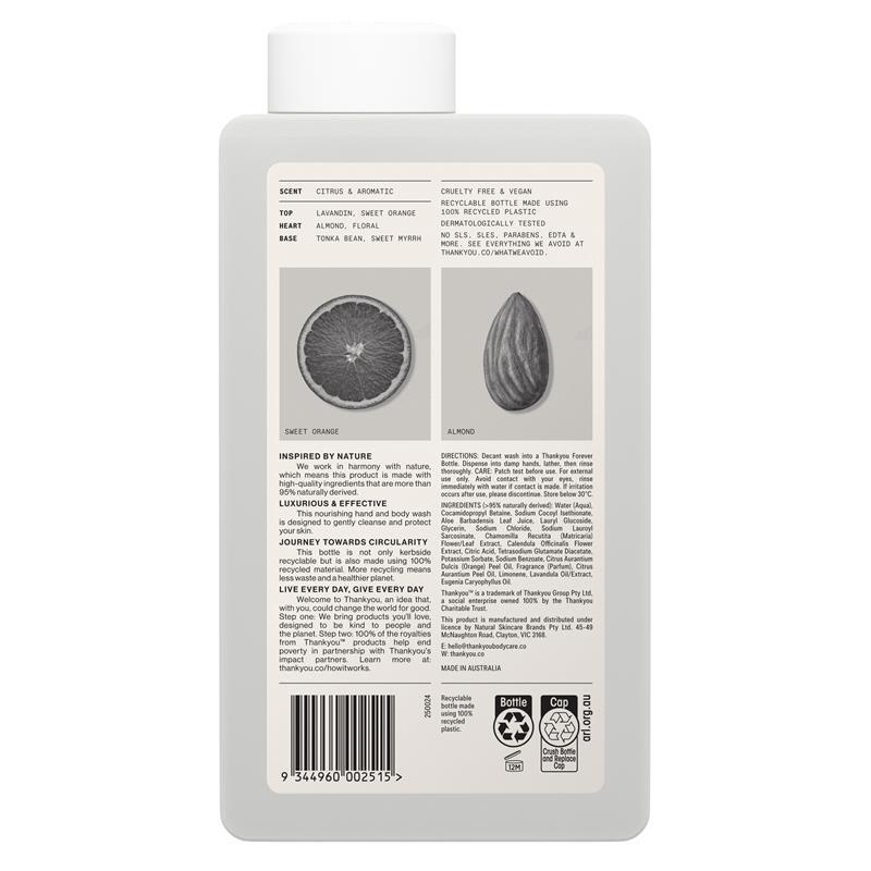 Thankyou Hand & Body Wash Botanical Sweet Orange & Almond Refill 1L