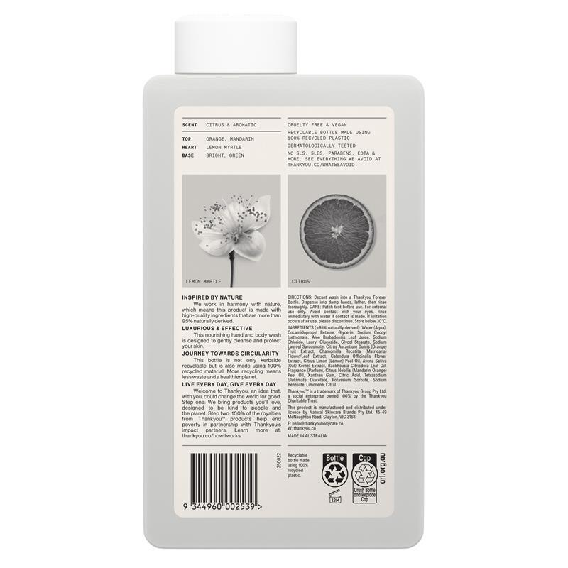 Thankyou Hand & Body Wash Botanical Lemon Myrtle & Oat Milk Refill 1L