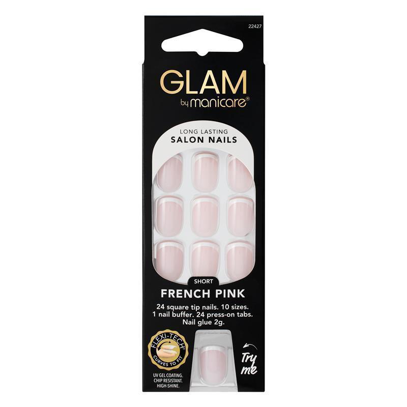 Glam By Manicare Press On Nails French Pink Short Square French Kit