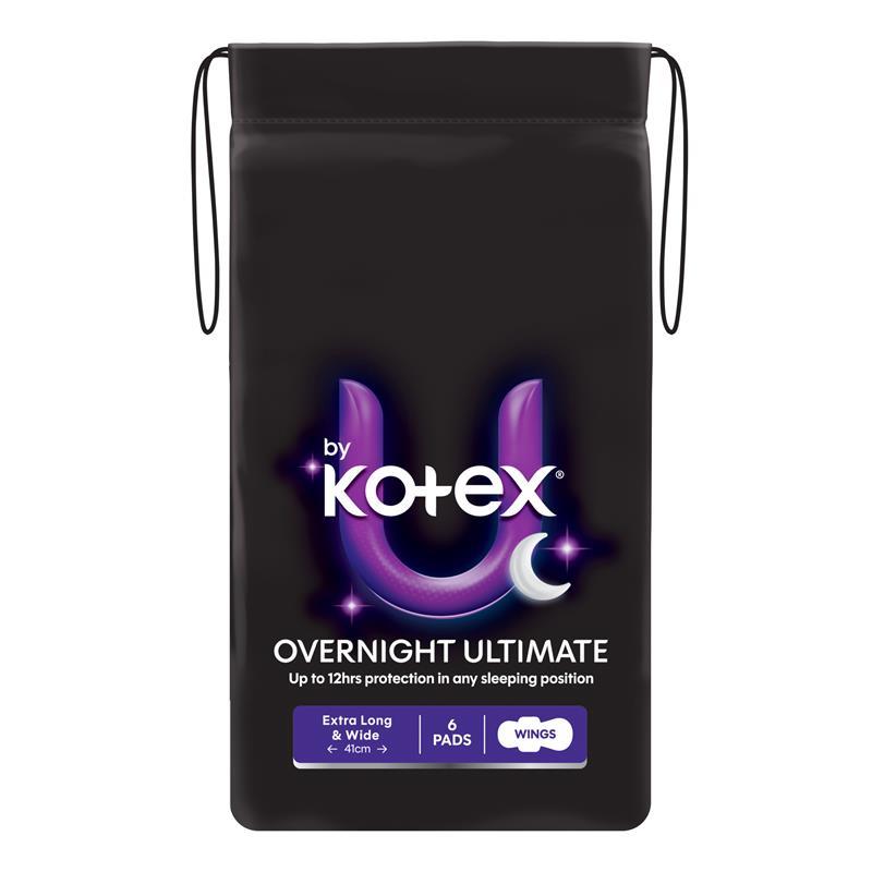 U by Kotex Extra Overnight Ultimate Pads with Wings 6 Pack