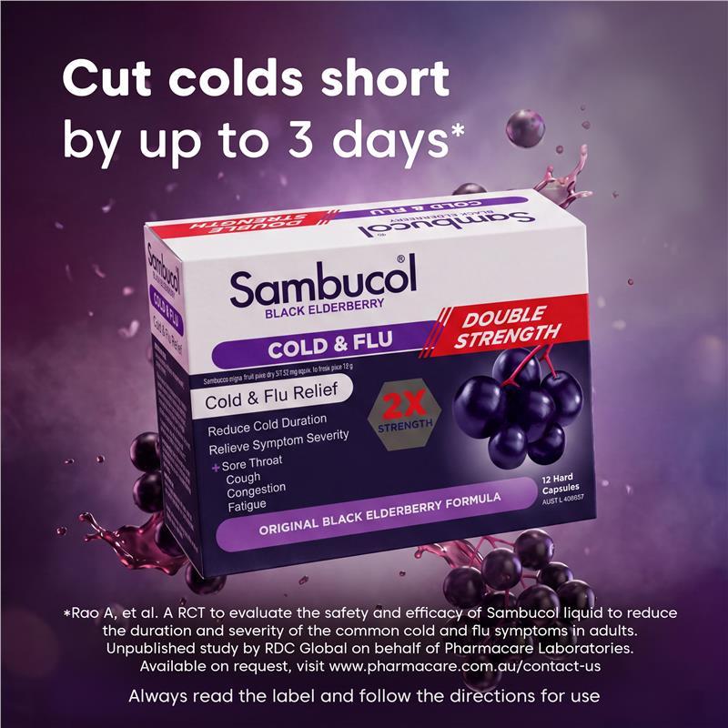 Sambucol Cold & Flu Double Strength 12 Capsules