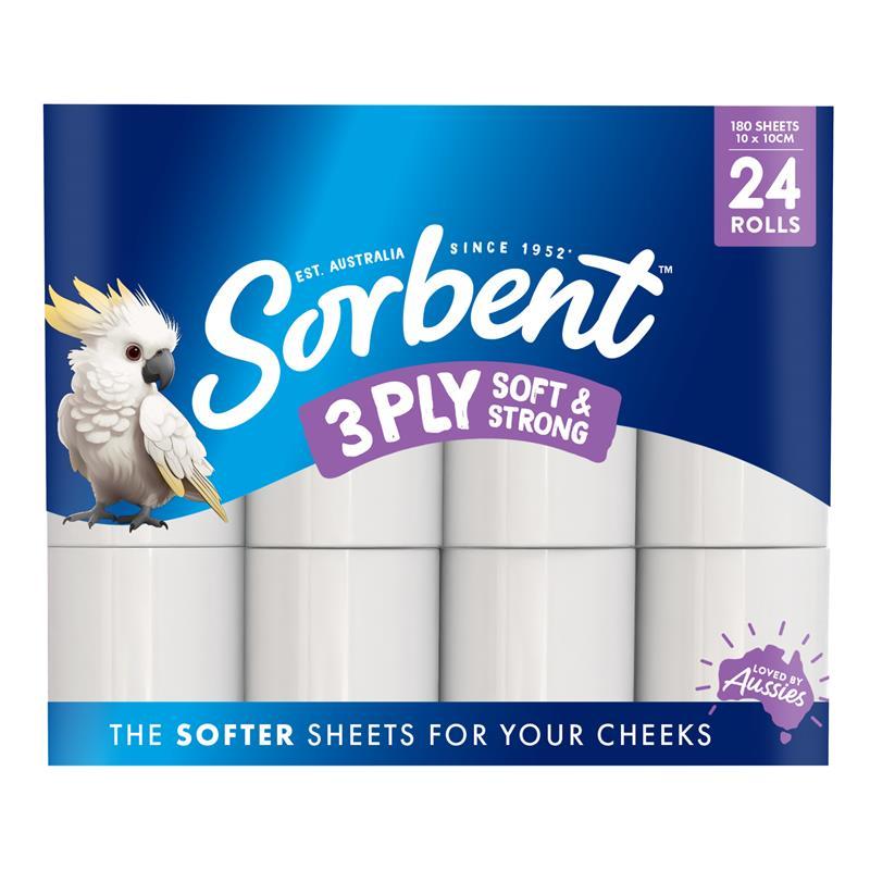 Sorbent Toilet Tissue Silky White 3PLY 24 Pack