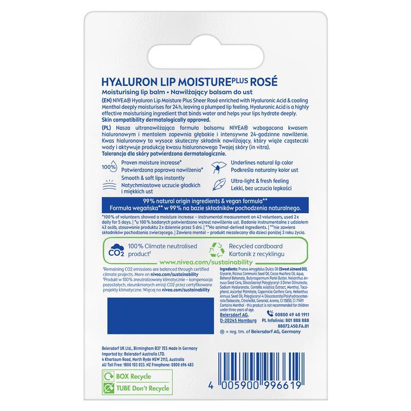 NIVEA Hyaluron Lip Moisture Balm Sheer Rose 5.2g