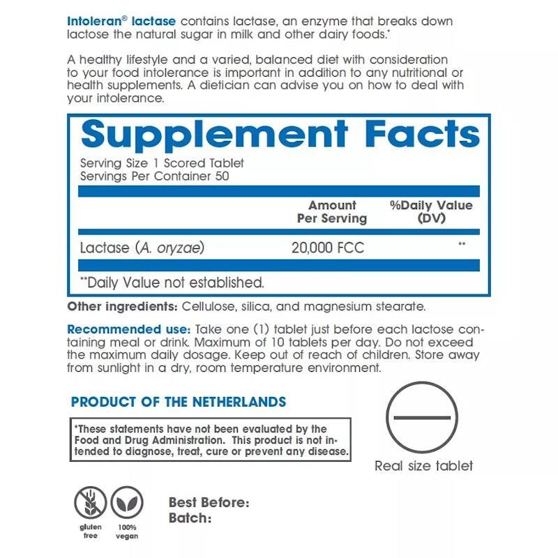 Intoleran Lactase 20,000 50 Tablets