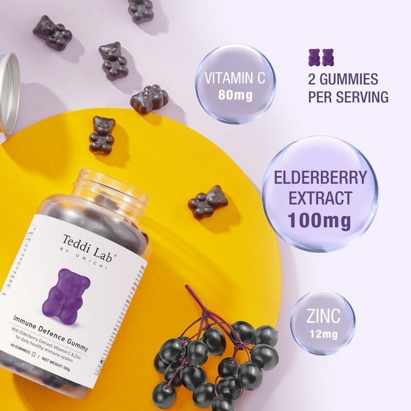 Teddi Lab by Unichi Elderberry Immune Defence Gummy 60s x3 - Daily Immune Support Pack