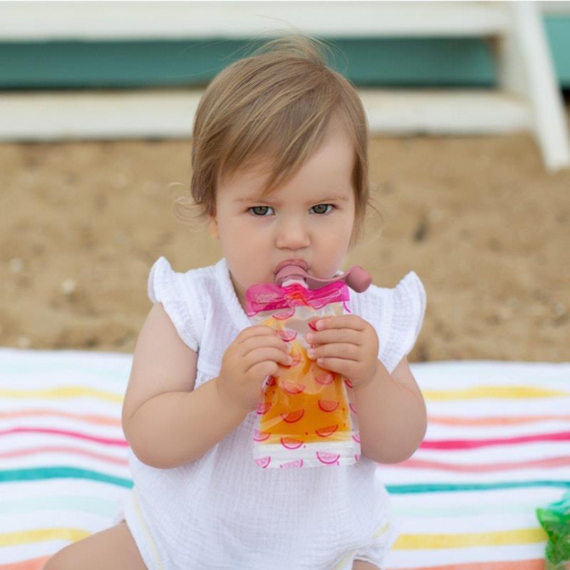 Cherub Baby Food Pouch Spoons & Spouts Bundle - Dusty Rose & Sand Pack