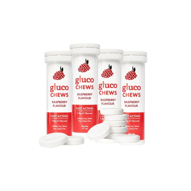 Glucology Fast Acting Glucochews 4 Tube, 10 Chews per tube, Raspberry (4x10)