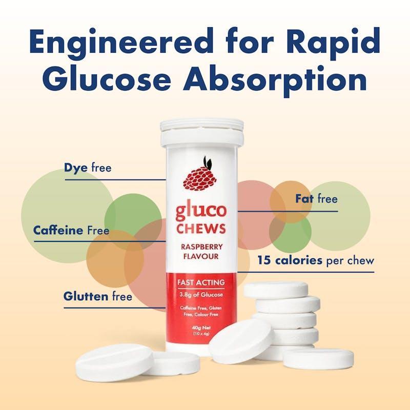 Glucology Fast Acting Glucochews 4 Tube, 10 Chews per tube, Raspberry (4x10)